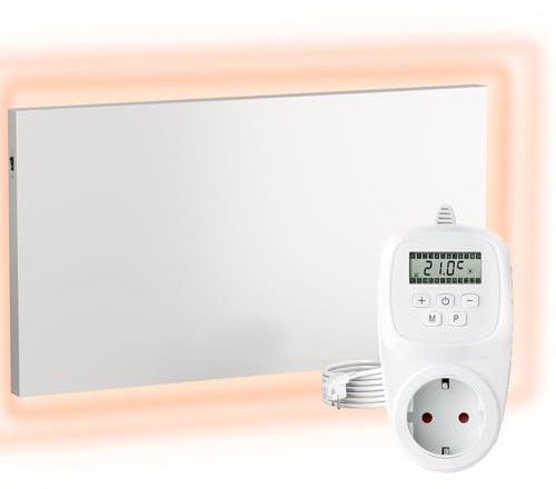 UMBRELLA® H700 Calefacción por infrarrojos 700W – Panel 60×120 cm, Carbon Crystal, sin marco, pared/techo, IP20, TÜV/GS, protección contra sobrecalentamiento, incl. termostato enchufable TH12 (7 días)
