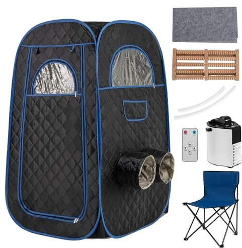 RELAX4LIFE Mobile Dampfsauna 3L, Heimsauna mit Fernbedienung&Saunastuhl, Sitzsauna mit 9 Temperaturstufen, Timer&Vernebelungsfunktion, Mini Sauna 1000W Verdampfer, Saunakabine 89x89x149cm (Schwarz)