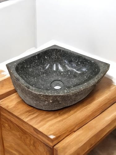 Eck Waschbecken Flussstein - handgefertigte Naturstein Aufsatz Waschschale - Eckwaschplatz für kleine Toiletten oder Badezimmer - Raumsparlösung mit einem exotischen Touch