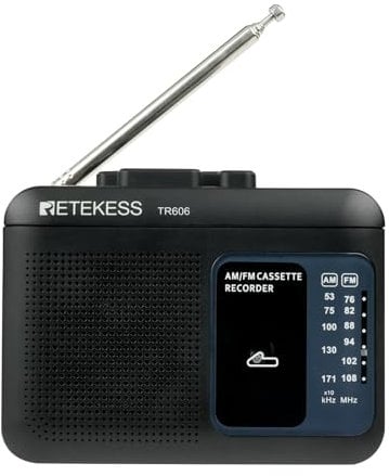 Retekess TR606 Tragbare Kassettenspieler,Tape Recorder,Kleines FM AM Radio,3,5 mm Kopfhöreranschluss,Kleiner Kassettenspieler,Schneller Vor- und Rücklauf(Schwarz)