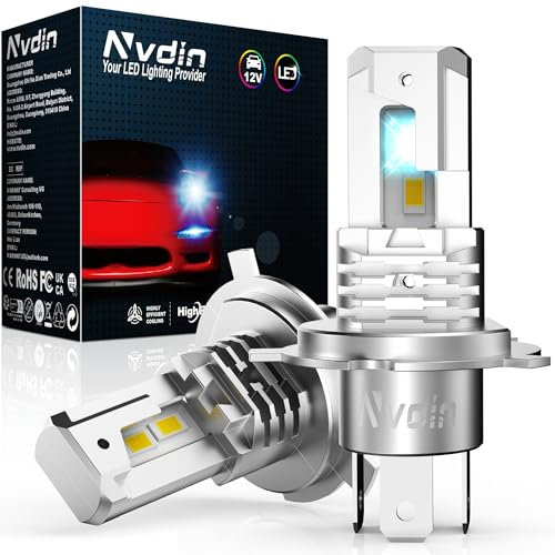 Nvdin ampoules h4 led 20000lm, lampe de phare pour voiture et moto, feu universel 12v pour feux de route ot croisement, très compact et montage direct, sans ventilateur, 6000k blanc
