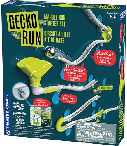 Gecko Run Murmelbahn Starterset von Thames & Kosmos, Spielzeug des Jahres Gewinner - 63-teilige vertikale Kugelbahn, flexible Schienen | Schnelle, No-Mess Setup | Stundenlanges kreatives Spielen | 2