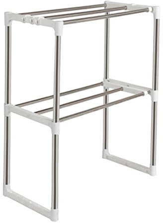 Adjustable Stainless Steel Microwave Oven Rack with Double Layer Storage Shelf for Pots and Pans Telescopic Design Kitchen nizer