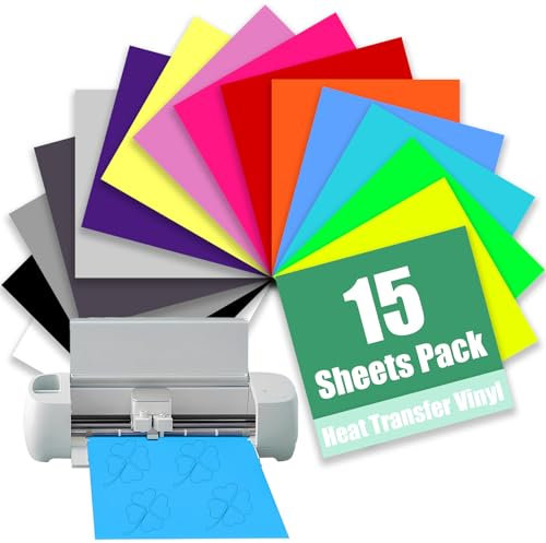 AMSNINK Plotterfolie Textil 15 Farben Set - Flexfolie Vinyl für Schneidplotter (30,5x14cm) - Hitzebeständige Transferfolie für T-Shirts, Textildruck & DIY-Projekte - 15 Stück Premium-Folien