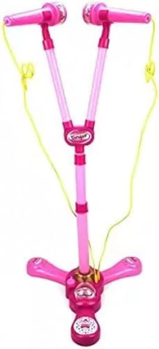 MIXEL Girls Pink Twin Microphone Karaoke, Dual Microphone Setup, Adjustable Stand, Flashing Lights and Music, Portable & Lightweight Design, Easy with Simple Use, Singalong Toy