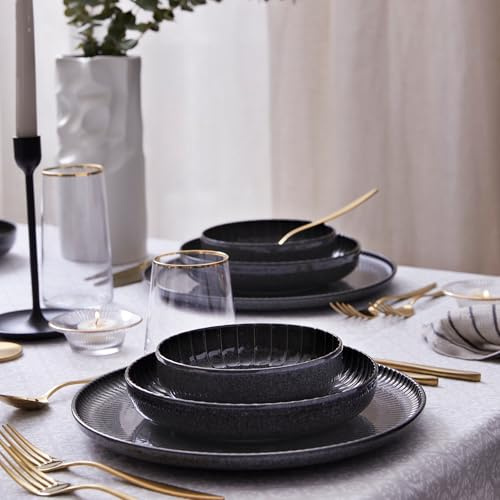 KUTAHYA PORSELEN Crest (Anthrazit, 18 Teile Set)– Modernes Tafelservice für 6 Personen, Porzellan Geschirr, Spülmaschinen- & Mikrowellengeeignet Reaktiven