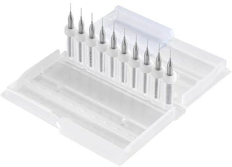 HOHXEN 10 Piezas Micro Brocas de Tungsteno, 1/8'' Vástago PCB Brocas, Micro Brocas para Joyería de Juguete, Artesanía, CNC, PCB, Carpintería, Modelo de Trenes Coches Barco - Diámetro de Corte: 0.3mm