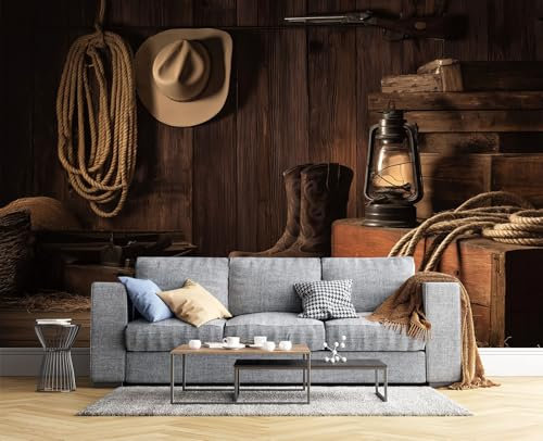 Tapete 3D Fototapete Western Farmhouse 350X256Cm Wandtapete Wandbilder Vintage Cowboy Druck Foto Tapeten Wanddekoration Für Wohnzimmer Schlafzimmer Hellbraun Tapete Motivtapeten