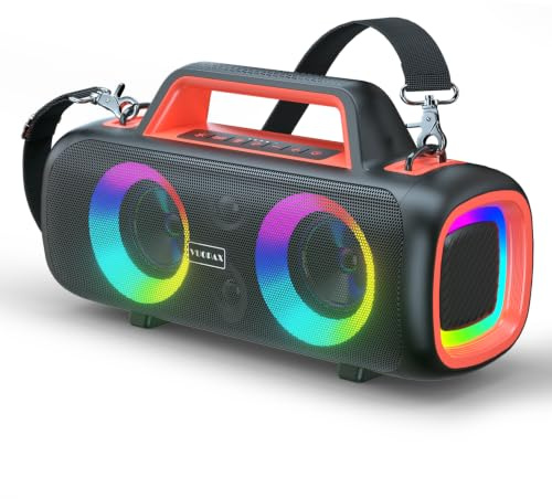 Portable Bluetooth Speaker Wireless,140W Peak Loud Sound with 2 Subwoofers and 2 Tweeters, Plus Bass Boost, IP65 Waterproof Outdoor Speaker, 24H Playtime, RGB Lights, TF/AUX/USB/Mic Input, Large Party