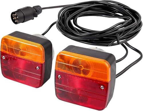 AUTOUTLET Feux arrière universels pour remorque, 12 V, fiche à 7 broches, câble de 7,5 m et certifié E11, étanche IP65, éclairage arrière de voiture et camion - Montage magnétique