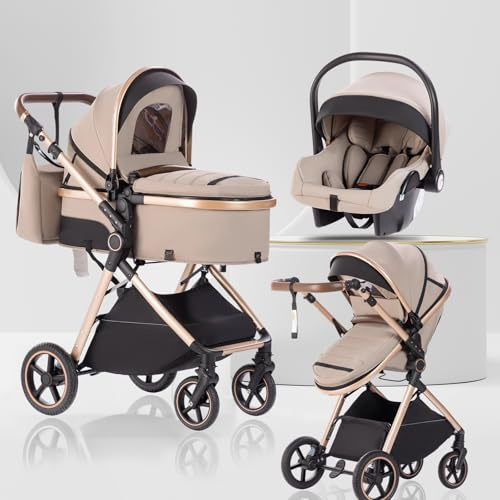 Lnhcrbs Baby Stroller 3 in 1,Stroller System Handle is Adjustable-Khaki