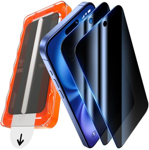 UniqueMe für iPhone 15/16 für Panzerglas Sichtschutz - 2 Stück Schutzfolie | Privacy Displayschutz, Automatische Installation Schutzglas, Bruchsicher Militärniveau Anti-Spy Folie Anti-Kratzer