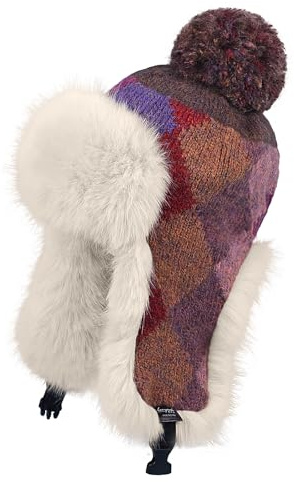 FakeFace Damen Winter Strickmütze mit Kunstpelz Bommel, Wintermütze mit Ohrenklappen Warme Winddichte Dicke Beanie Mütze mit Fleece-Futter Trappermütze