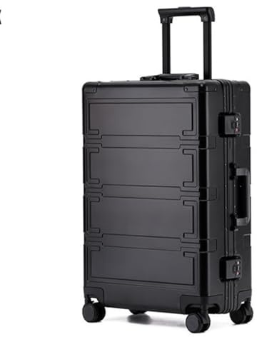 Aoun Bagaglio Da Stiva Rigido Senza Cerniera In Lega Di Alluminio, Valigia Trolley Rigida Con Ruote Girevoli E Lucchetto, Bagaglio A Mano Rigide In Tutto Metallo Per Viaggio Business (Nero, 51CM-47L)