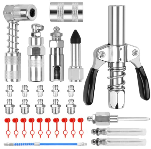 30 Stück Fettpresse Adapter Set,G Coupler für Fettpresse Schmiernippel,mit 30cm Schlauch Fettpresse und Aufsatz Schmierpresse Anschluss Nippel 8 Typen– Universelles Mundstück Fettpresse Kit