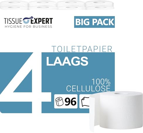 Tissue Expert Papier toilette 4 plis 96 rouleaux de 150 feuilles 100 % cellulose super doux - Papier toilette professionnel - Idéal pour les utilisateurs fréquents - Emballage à 60 % de PCR