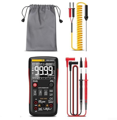 Filteilect Digitales Multimeter, 9999 Counts True RMS Auto Ranging Voltage Current Resistance Tester with NCV Non‑Contact Detection, Dual Fuse Protection(Red - Standard)