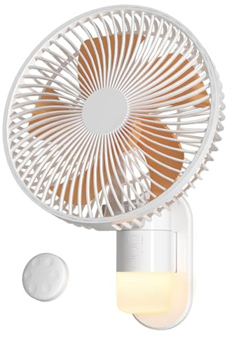Ventilatore da Parete 26 cm con Luce e Telecomando, Silenzioso 30 dB, Flusso d’Aria Potente 5,2 m/s, Timer, Oscillazione 90°, 4 Velocità, Inclinazione 180° per Camera, Ufficio, Camper