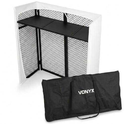 Vonyx DBC105 - Mobiler DJ Tisch Klappbar - 1 Meter, Kompakter DJ Pult inkl. Tasche & 2 Cover (Weiß/Schwarz), 25kg Belastbar, Mobiler DJ Stand für Equipment & Controller - Alu Schwarz