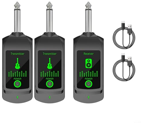 CWOQOCW Kabelloses Gitarrensystem, kabelloser Gitarren-Sender-Empfänger mit wiederaufladbarem, kabellosem Gitarrensender und -empfänger, 20–50 m Reichweite (eins und zwei)