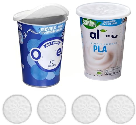 Joghurt Deckel 500g, Wiederverwendbare Silikondeckel Joghurtbecher, Großer Silikon Deckel, Wendbar Zur Verwendung Als Untersetzer, Geeignet Für Becherdeckel, Untersetzer (4, Transparentes Weiß)