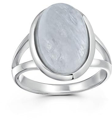 Bling Jewelry Ovaler Cabochon-Fassung Edelstein gespalten Schaft Boho Statement schillernder stimmungsändernder Mondsteinring für Frauen und Teenager .925 Sterlingsilber