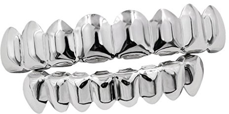 B Baosity 1 Paar Unisex Zähne Kappen mit Silikon Fixierbar & Pinzette Hip Hop-Stil Schmuck - Silber