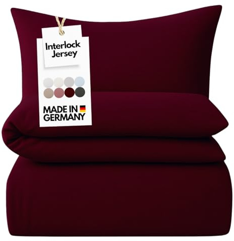 Carpe Sonno Interlock Jersey Bettwäsche 135x200 [Made in Germany] 100% feinste Baumwolle | Luxus Bettwäsche Jersey 135 x 200 | Bettbezug mit Reißverschluss für das ganze Jahr - Bordo Rot