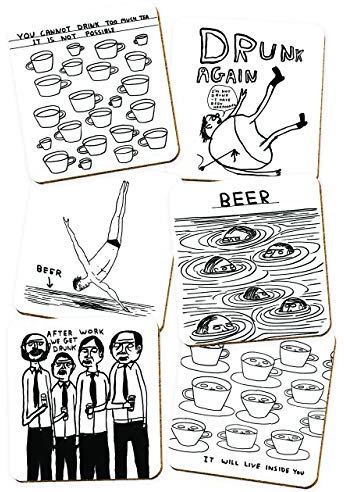 Officiel David Shrigley Multipack de 6 Funny humoristique sous-verres