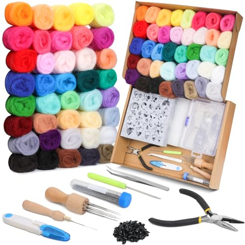 Mayboos Needle Felting Kit, 40 Colors Wool Roving Set, Needle Felting Starter Kit, Wool Felt Tools with Instructions for Felted Animal Crafts