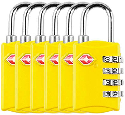 Cadenas TSA pour Valise - Code à 3 Chiffres - ANTIVOL Titan pour Bagages, Casier Rangement, Locker, Armoire - Serrure TSA Lock USA - Accessoire Voyage Avion,Jaune * 6 Pièces