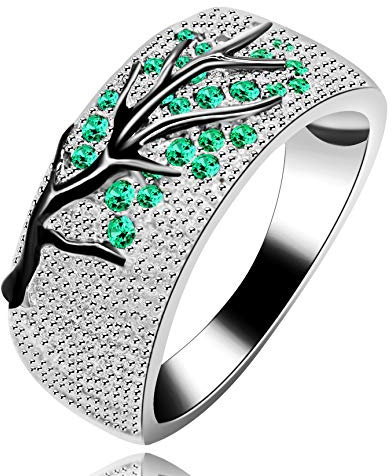 loveido Vintage Tropfglasur Schwarz Zweig Grün Zirkonia Blatt Ringe, Simulierte Diamant Eheringe für Frauen Y524 (Größe 54 (17.2))