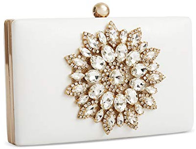 zebrum Womens Evening Clutch Bag Designer Evening Handbag,Lady Party Clutch Purse(White-Crystal Diamond Floral)