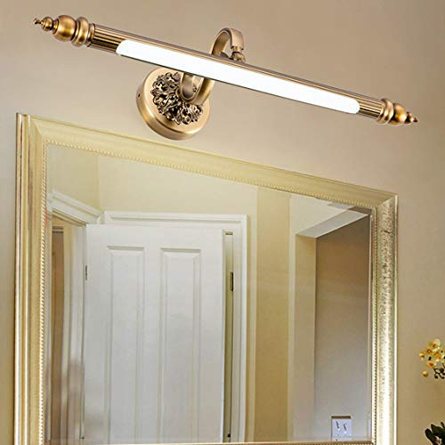 HMAKGG Vintage LED Spiegelleuchte Bad-Spiegellampe Wandleuchte aus Messing Retro Beschlagfrei Schminklicht für Spiegel Kabellos für Badezimmer Arbeitszimmer Wohnzimmer Wandbild,White Light,8W/51CM