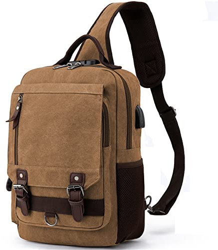Leaper Retro-Kuriertasche, Segeltuch, Schulter-Rucksack, Reiserucksack, Kaffeebraun, XL, XL, Retro