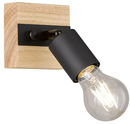 etc-shop Holz Wandleuchte Innen Wandlampe Retro verstellbar, Strahler schwenkbar Metall schwarz,1x E27, BxHxT 9x12x9 cm