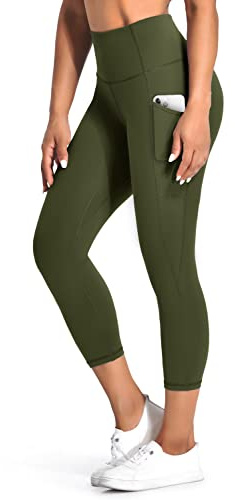 Desol Sport Leggings Damen Tasche Capri 3/4 High Waist Elastische Blickdicht Übergröße Sport Leggins mit Seitentaschen für Yoga Freizeit