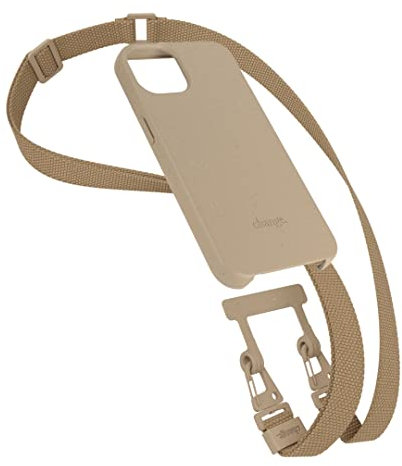 Woodcessories - *Verbesserte Version* Nachhaltige Handykette abnehmbar kompatibel mit iPhone 13 Hülle Taupe, mit zusätzlichem Wechsel Band aus Oeko-TEX Stoff (Taupe)