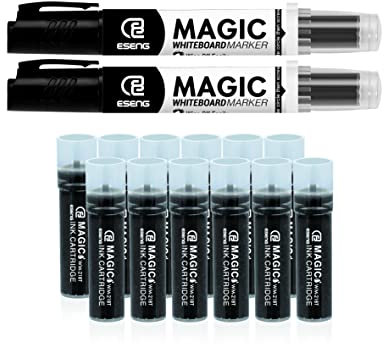 ESENG® Whiteboard Marker Magic WM-218 (12 Patronen + 2 Marker | Schwarz)