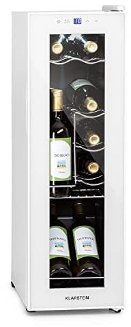 KLARSTEIN Cantinetta Vino Design, Cantinetta Vino Refrigerata a Zona Singola per Vino Rosso, Bianco e Birra, Controlli Touch, Frigo Vino Cantinetta per Esterno/Interno, 5-18°C, 32L, 12 Bottiglie