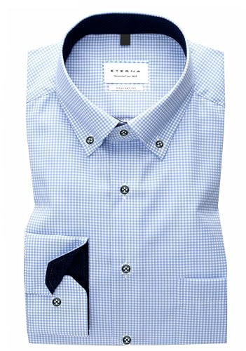 Eterna Chemise pour homme Comfort Fit Col boutonné Patch (40, bleu blanc), Bleu/blanc, 42