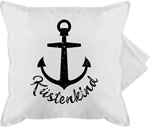 Shirtracer Kissenbezug - Statement - Küstenkind mit Anker - schwarz - 50 x 50 cm - Weiß - sofakissen maritim Statement-Kissen Statements Maritime Pillow Kissen nordsee sprüche nautisch kissenhüllen