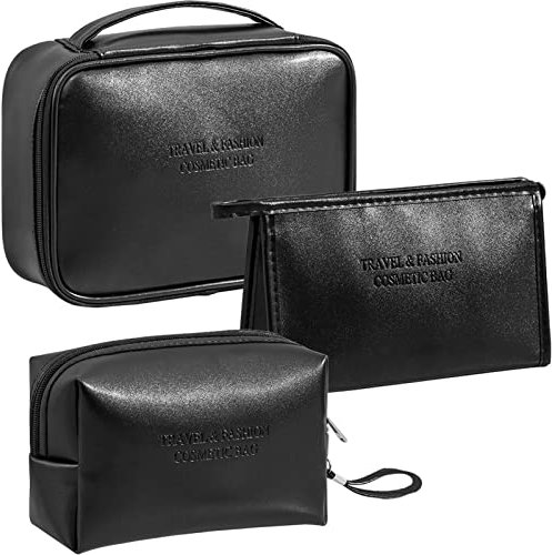 LEcylankEr 3 Pcs Kosmetiktasche Damen Tragbare Reise Make up Tasche PU Wasserdicht Schminktasche Damen Kulturbeutel
