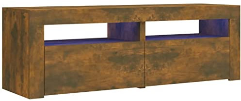 vidaXL TV Schrank mit LED-Leuchten Lowboard TV Möbel Tisch Board Sideboard Fernsehschrank Fernsehtisch HiFi-Schrank Räuchereiche 120x35x40cm