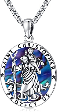 Eusense Erzengel Michael/Heiliger Christophorus/Saint Jude Thaddeus/Sieben Erzengel/Heilige Maria/Jesus Kreuz Anhänger Amulett Halskette Geschenke 925 Silber Christliche Kette Schmuck Herren Damen