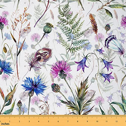 Blumenstoff Meterware Blätter Polsterstoff Frühlings Natur Landschafts Dekostoff Retro Bauernhaus Wasserdichter Drinnen Draußen Stoff DIY Kunst Polster und Wohnakzente Grün Lila 460 x 150 (HxB)