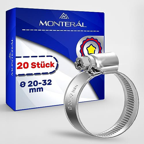 20 Pièces Collier de Serrage Métallique Ø 20-32 mm - Bague de Serrage pour Tuyau de Piscine Jardin Machine a Laver Conduite à Eau - MONTERAL