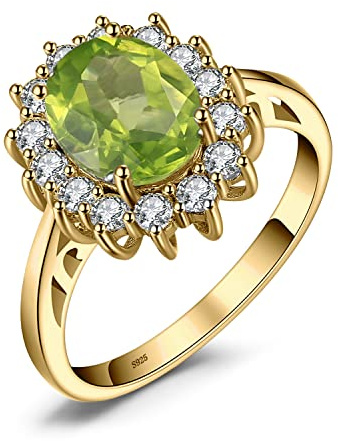 JewelryPalace Prinzessin Diana Kate Middleton Grün Edelstein Echt Peridot Ringe Gold, Verlobungsring Eheringe Promise Verlobung Ring Silber 925 Damen, Silberringe Antragsring Ringe, Damen Schmuck 55