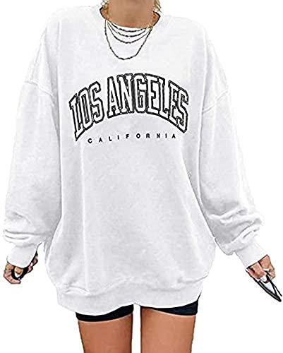 GeGekoko Damen übergroße Sweatshirt Los Angeles Vintage Oversized Langarmshirt Rundhals Pullover Casual Oberteile Tops
