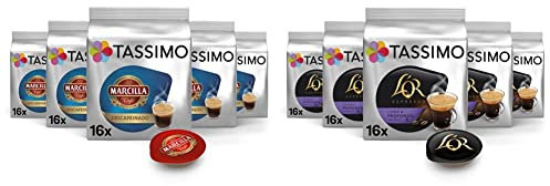 Tassimo Cápsulas Marcilla Café Descafeinado | 80 Cápsulas Compatibles con Cafetera Tassimo - 5PACK & Cápsulas de Café L’OR Lungo Profondo | 80 Cápsulas Compatibles con Cafetera - Intensidad 13-5PACK